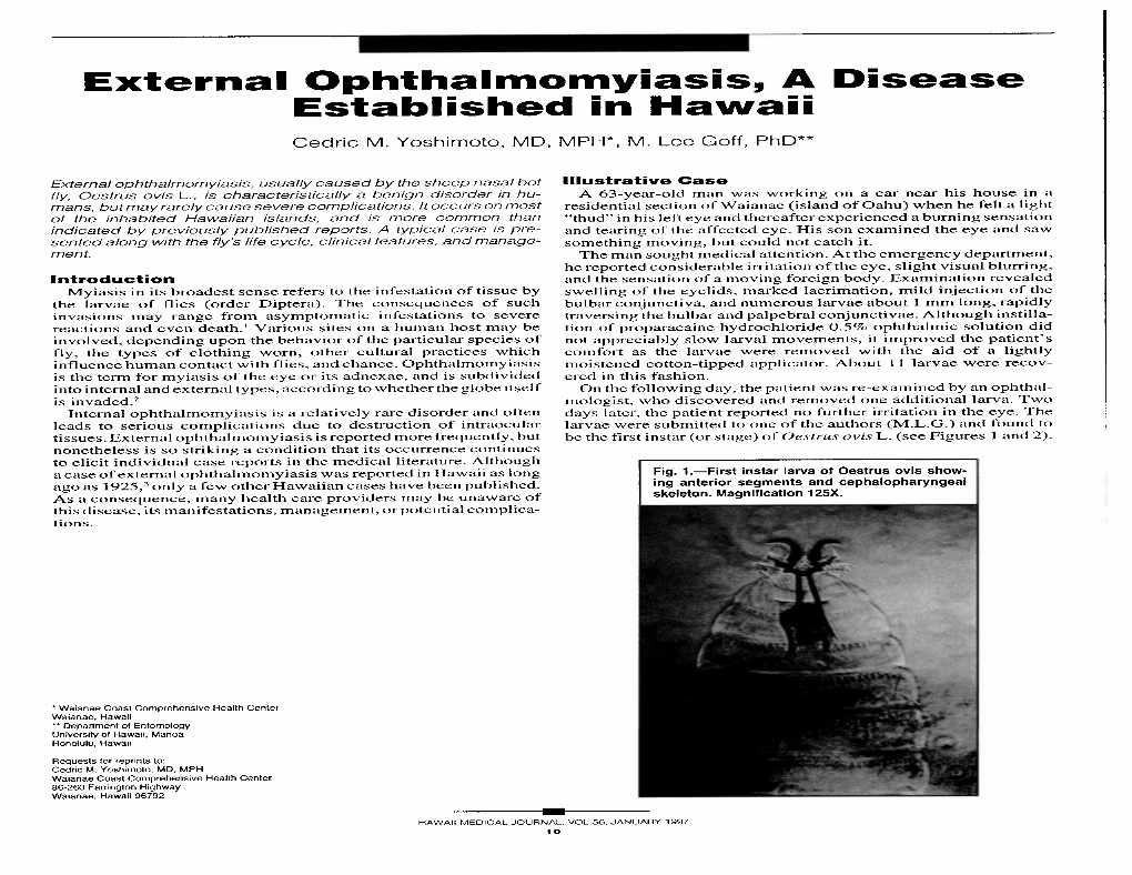 External Ophthalmomyiasis, a Disease Established in Hawaii