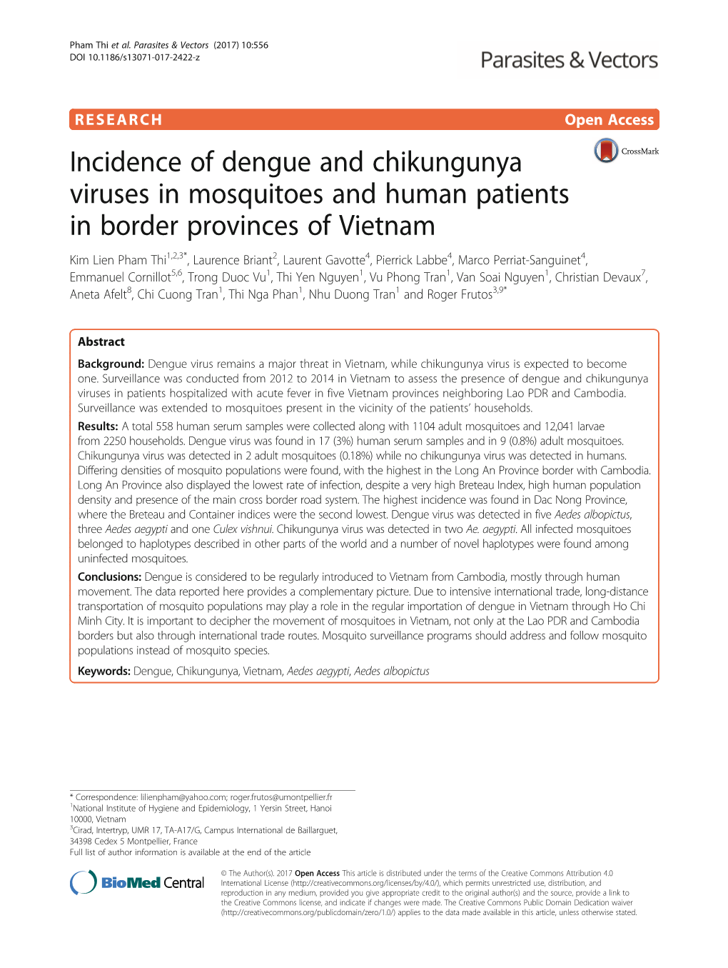 Incidence of Dengue and Chikungunya Viruses in Mosquitoes and Human