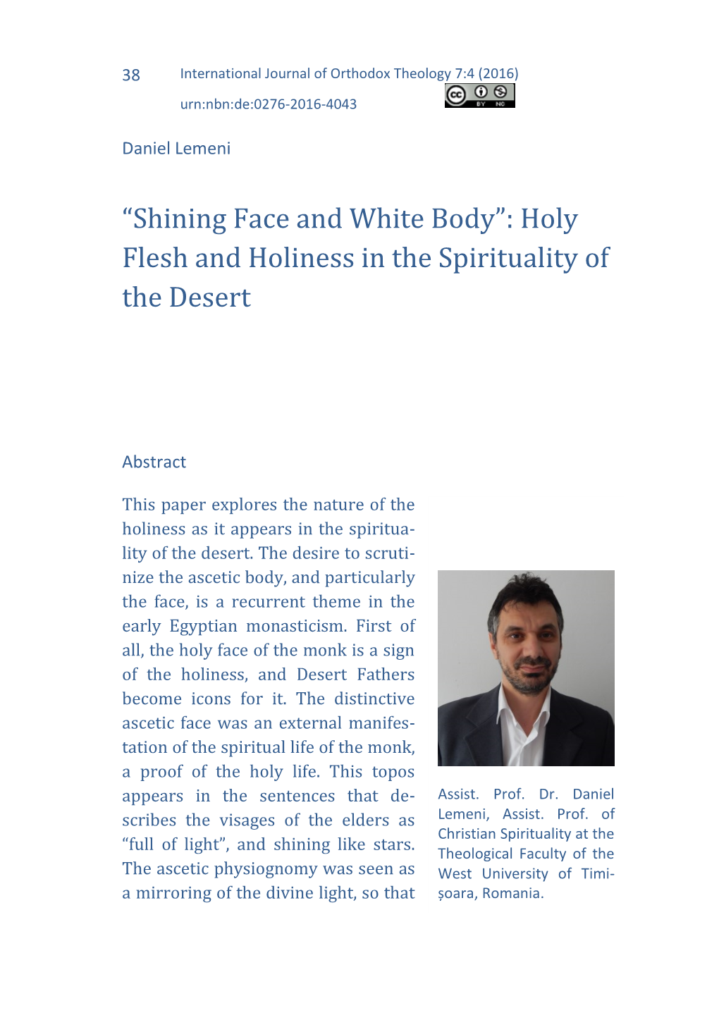 Holy Flesh and Holiness in the Spirituality of the Desert