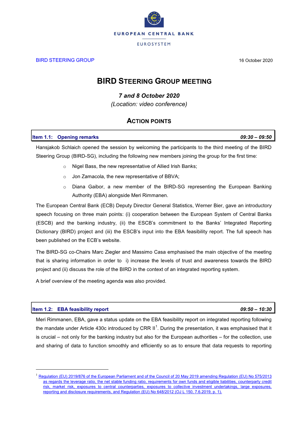 Action Points of the Meeting October 2020