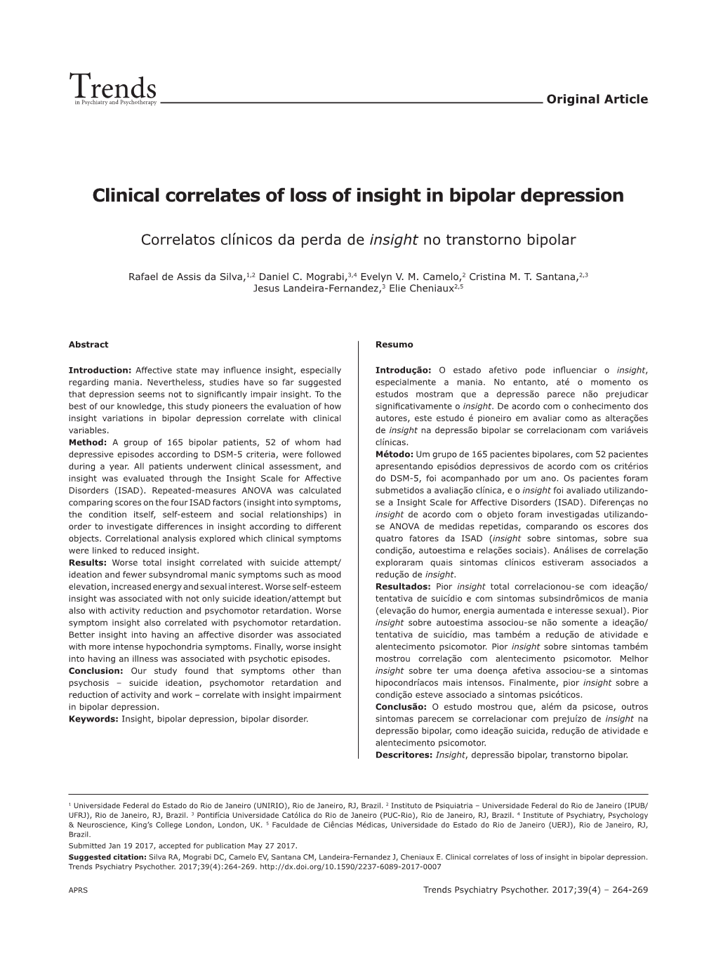 Trends Psychiatry Psychother