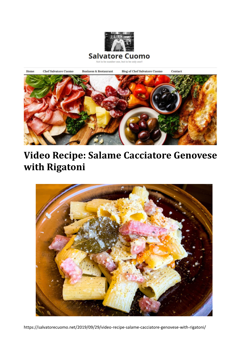 Video Recipe: Salame Cacciatore Genovese with Rigatoni