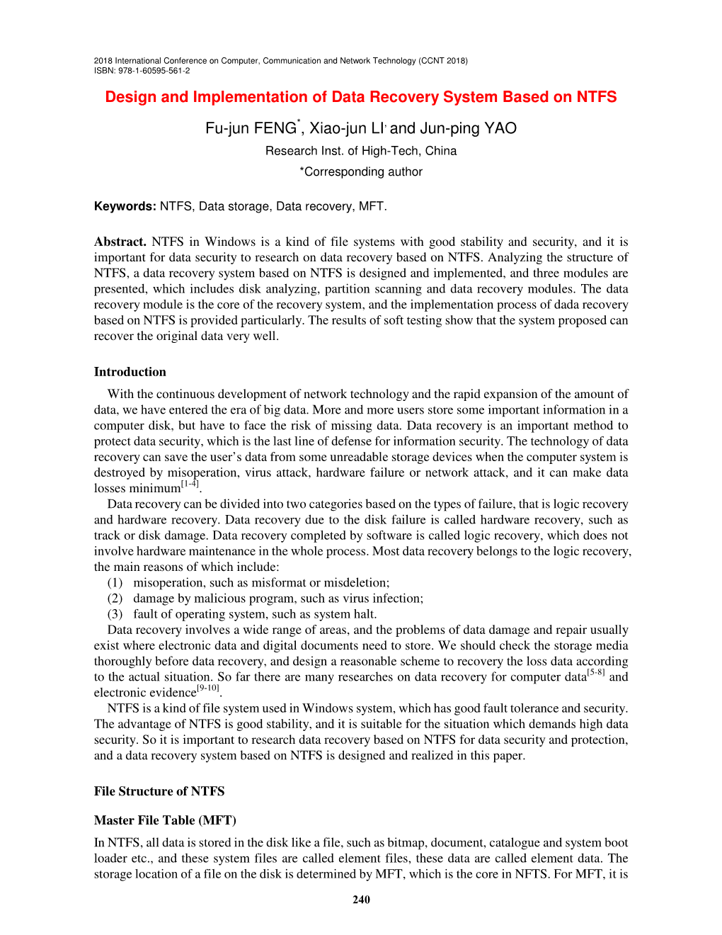 Design and Implementation of Data Recovery System Based on NTFS