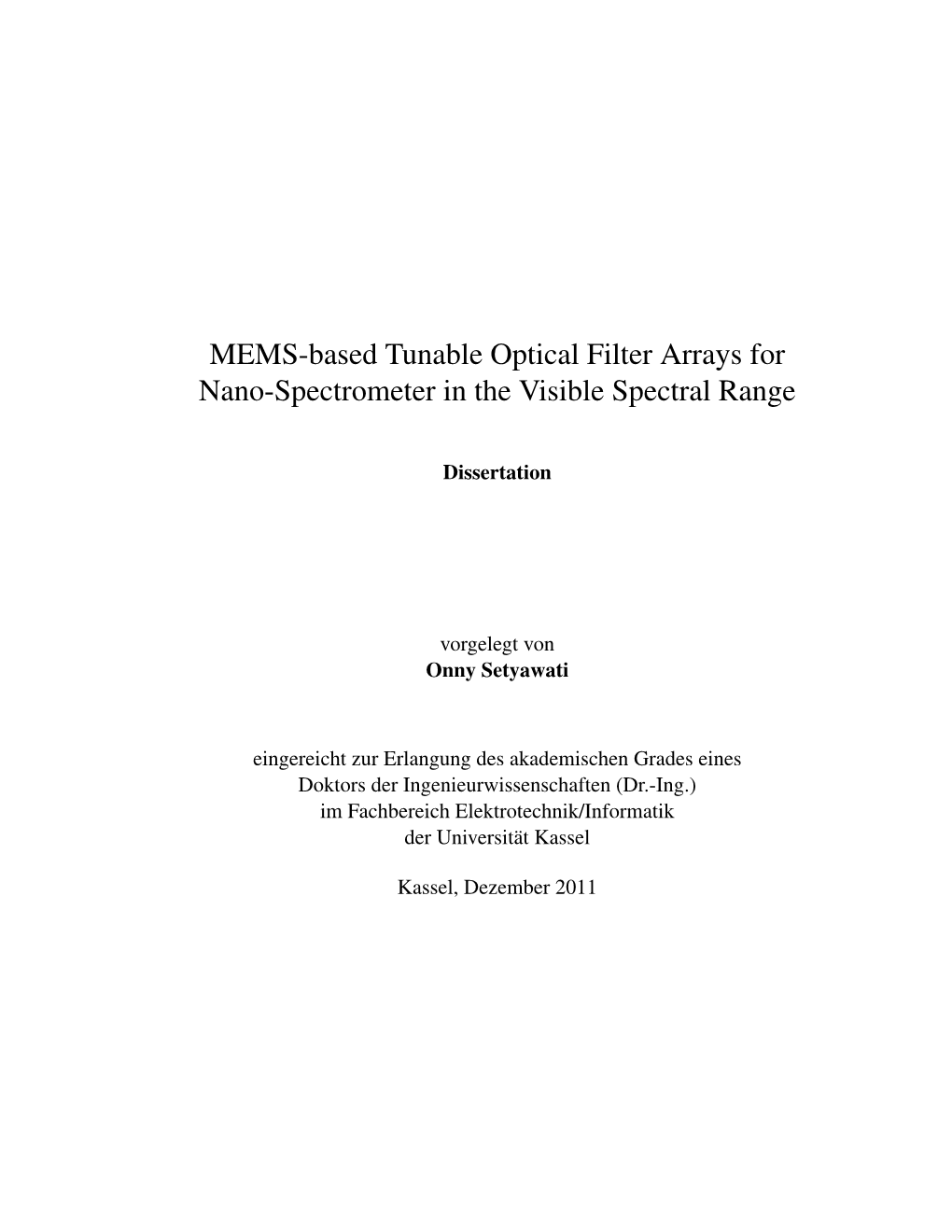 MEMS-Based Tunable Optical Filter Arrays for Nano-Spectrometer in the Visible Spectral Range