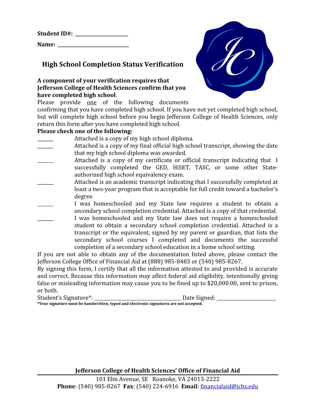 High School Completion Status Verification