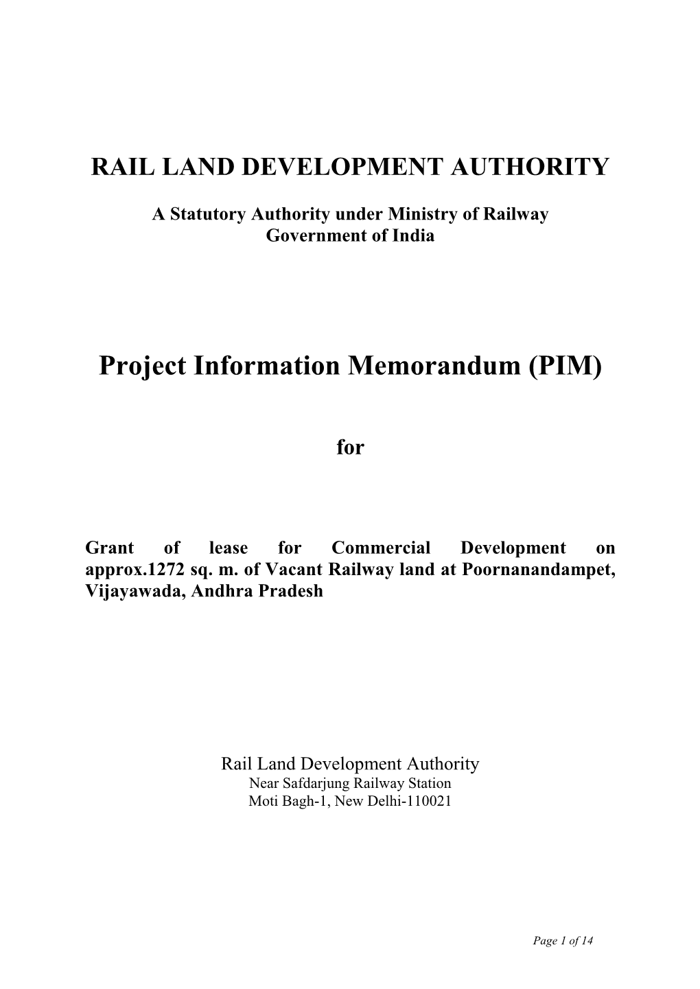 Project Information Memorandum (PIM)