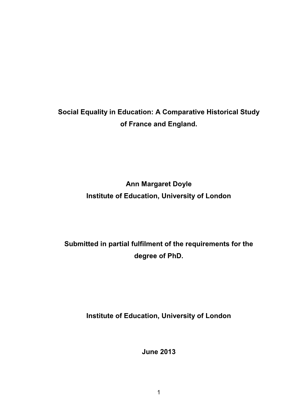 Social Equality in Education: a Comparative Historical Study of France and England