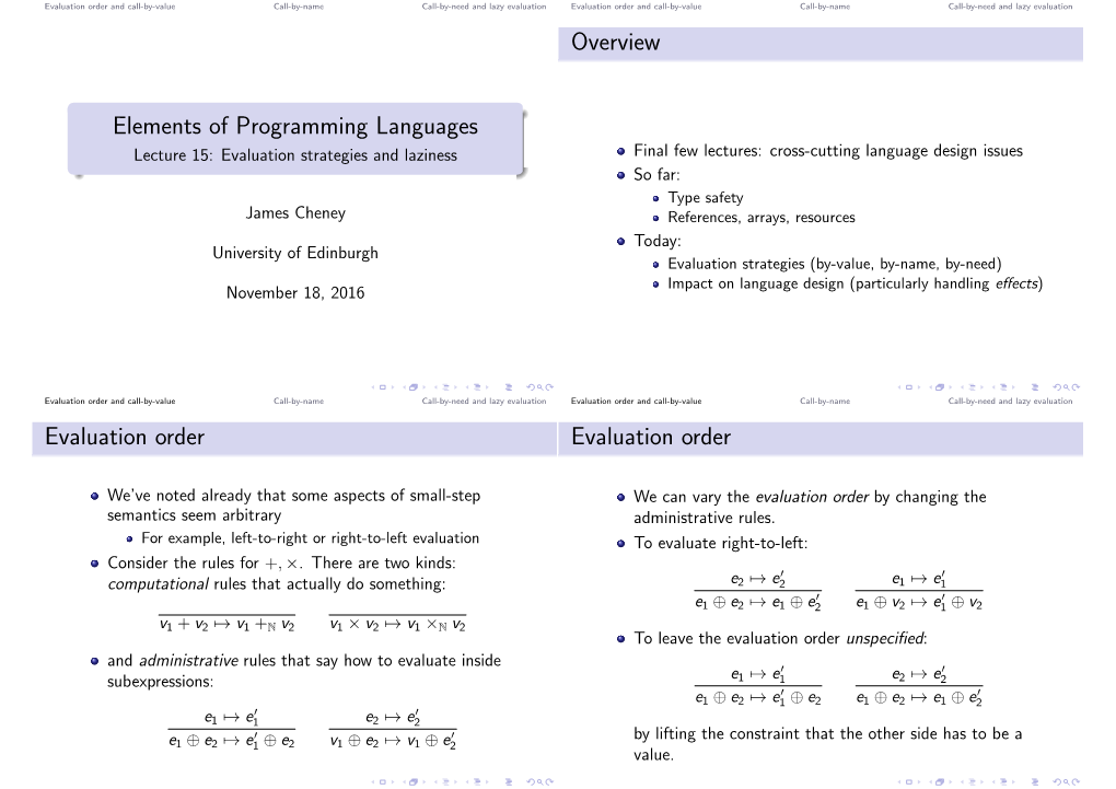 Elements of Programming Languages Overview Evaluation Order