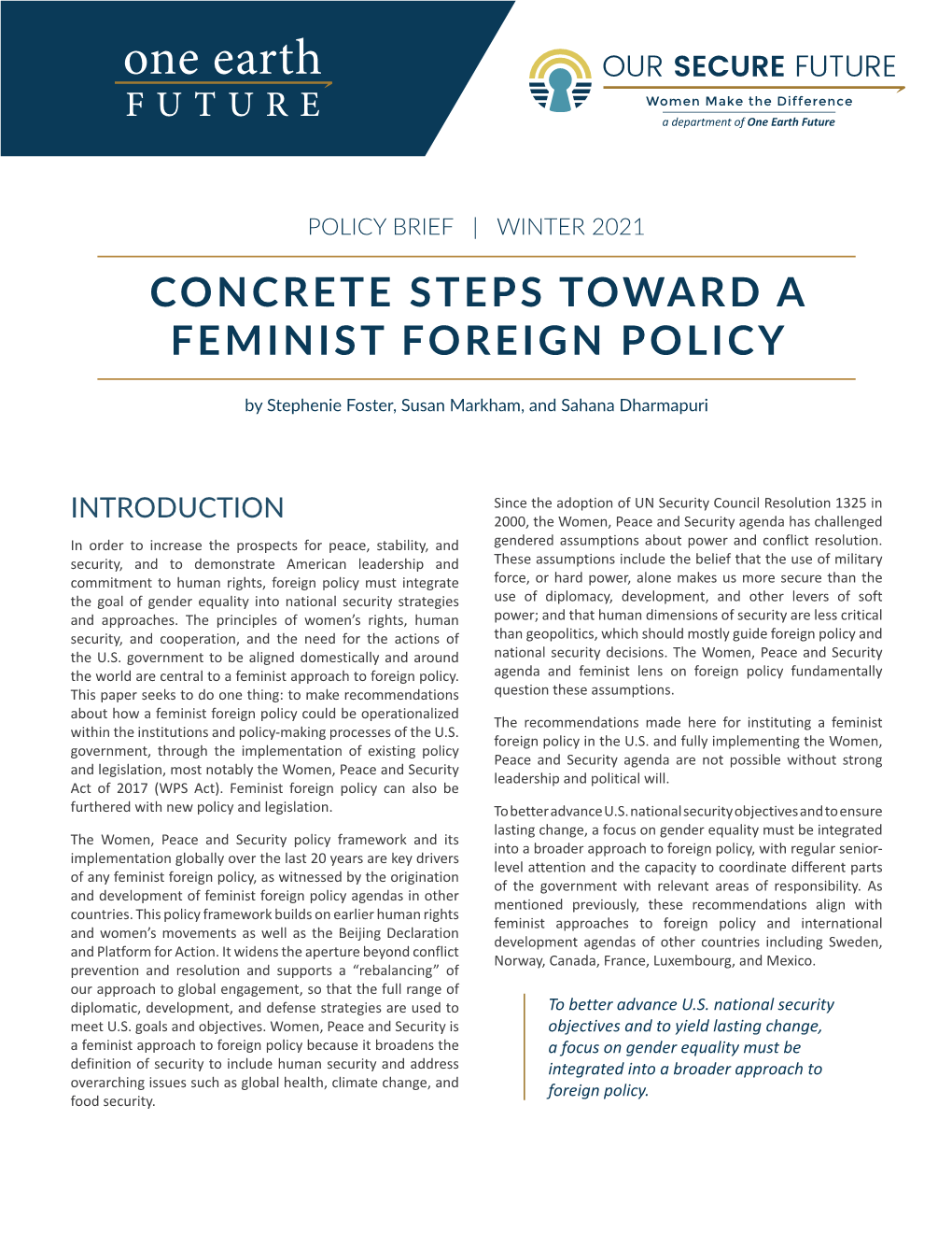 Concrete Steps Toward a Feminist Foreign Policy
