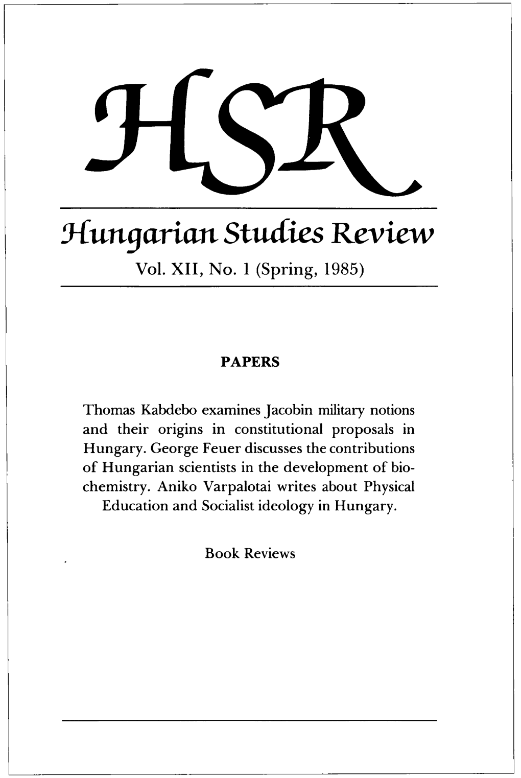 Hungárián Studies Review Vol