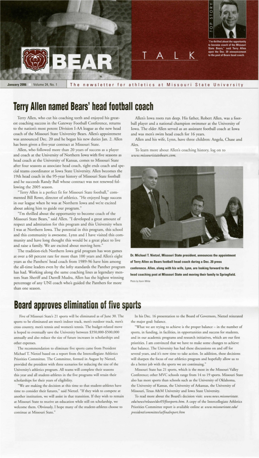 Terry Allen Named Bears' Head Football Coach Board Approves