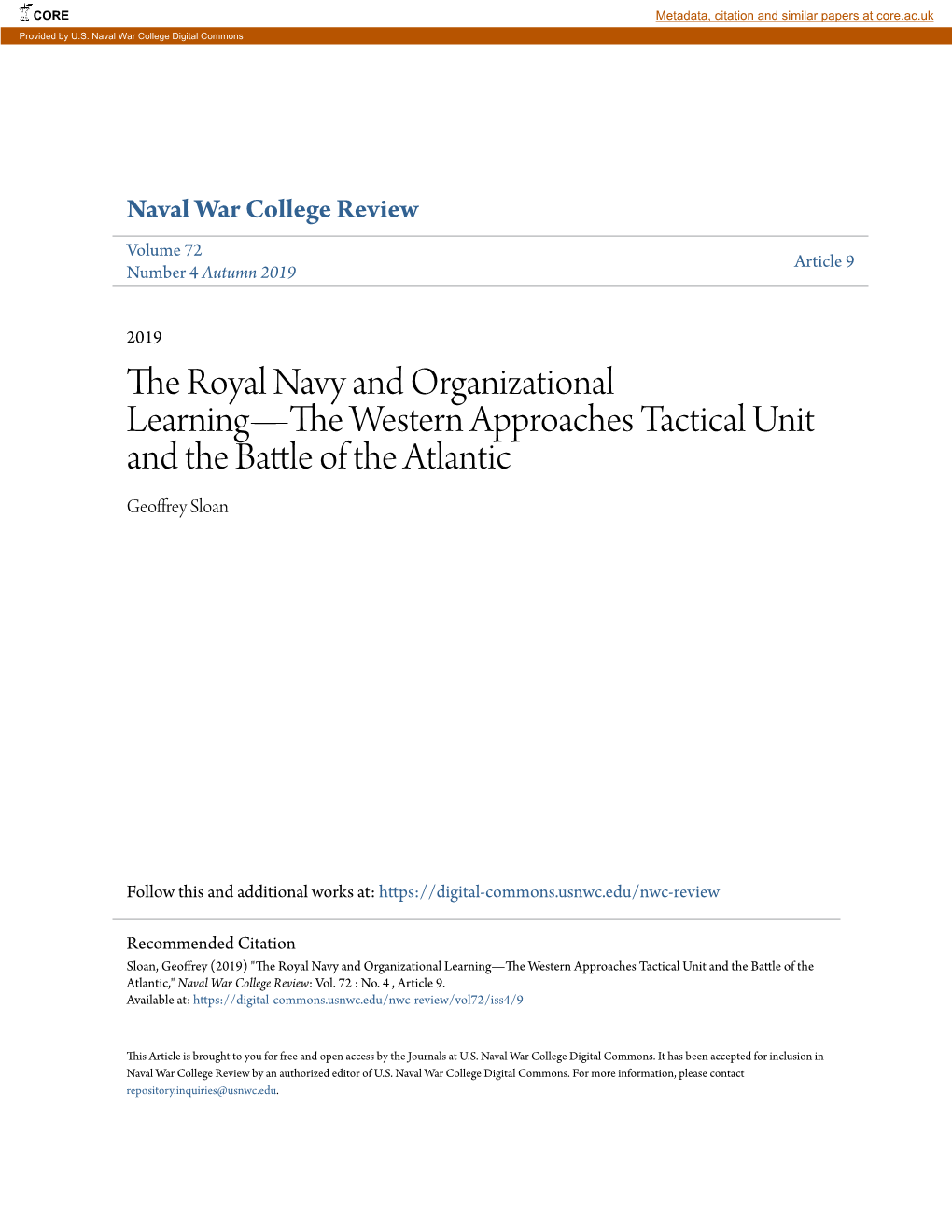 The Royal Navy and Organizational Learning—The Western Approaches