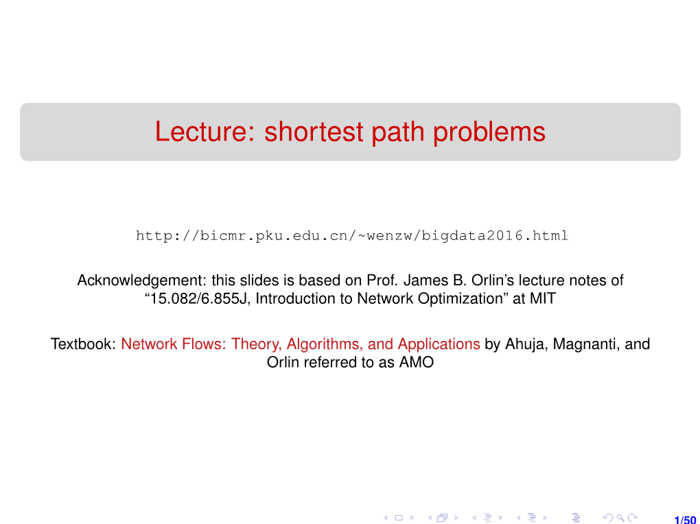 Lecture: Shortest Path Problems