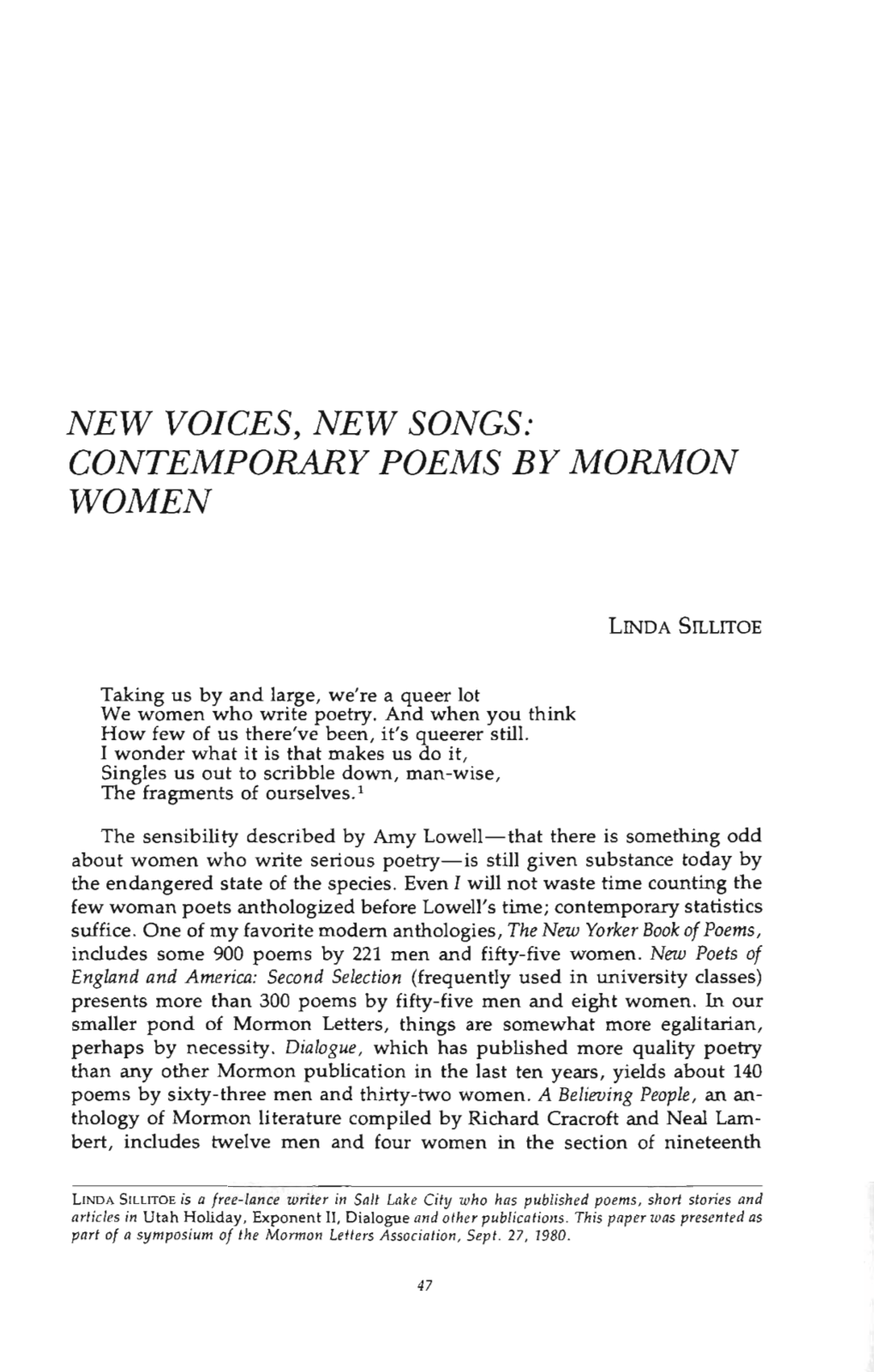Contemporary Poems by Mormon Women