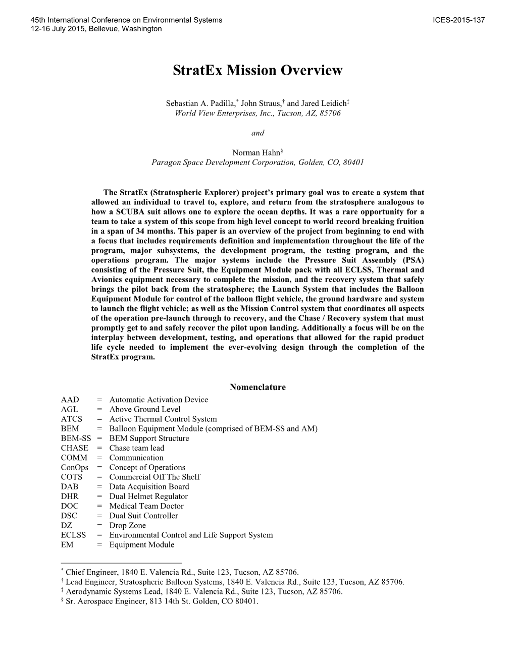 Stratex Mission Overview