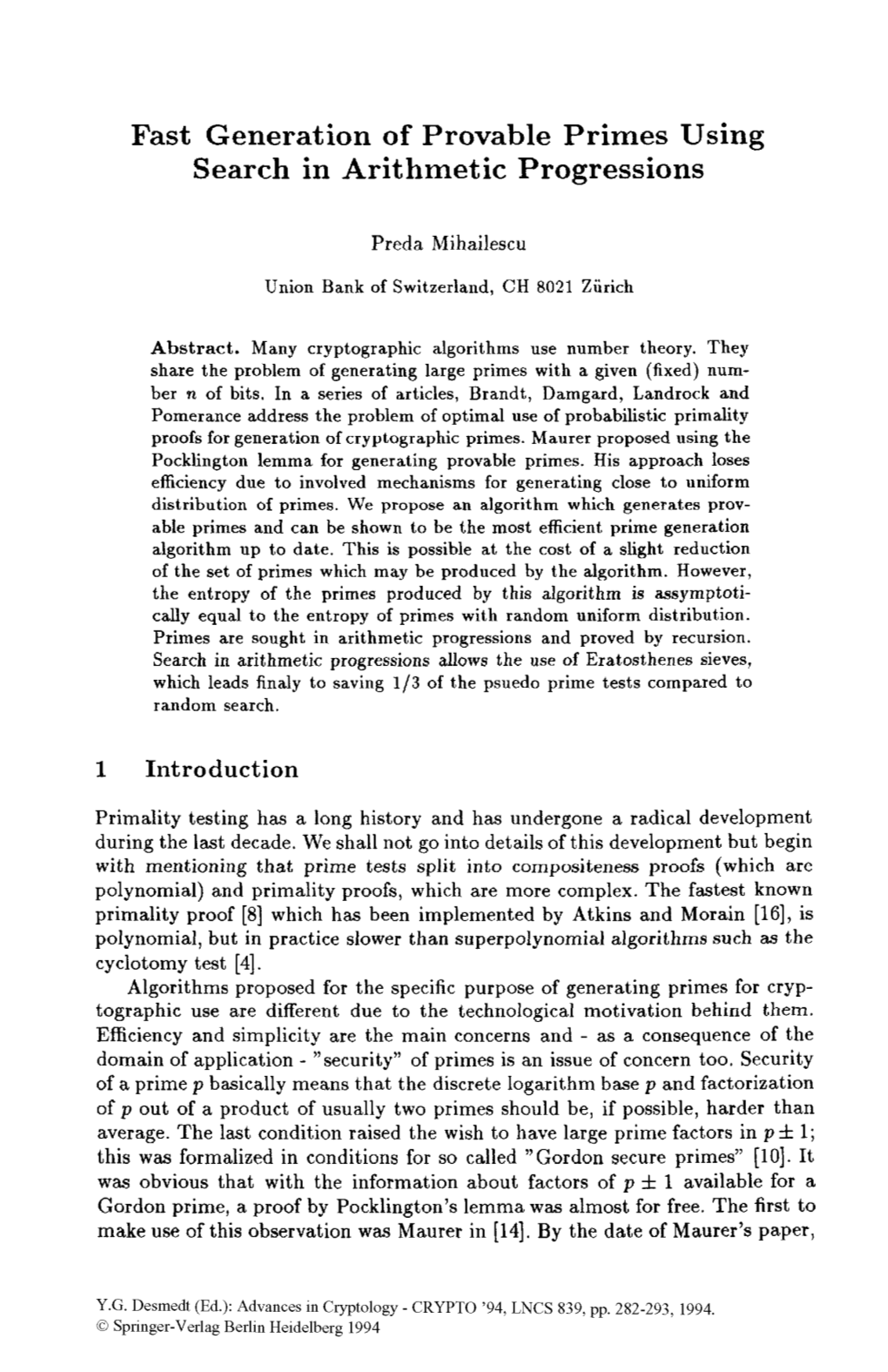 Fast Generation of Provable Primes Using Search in Arithmetic Progressions