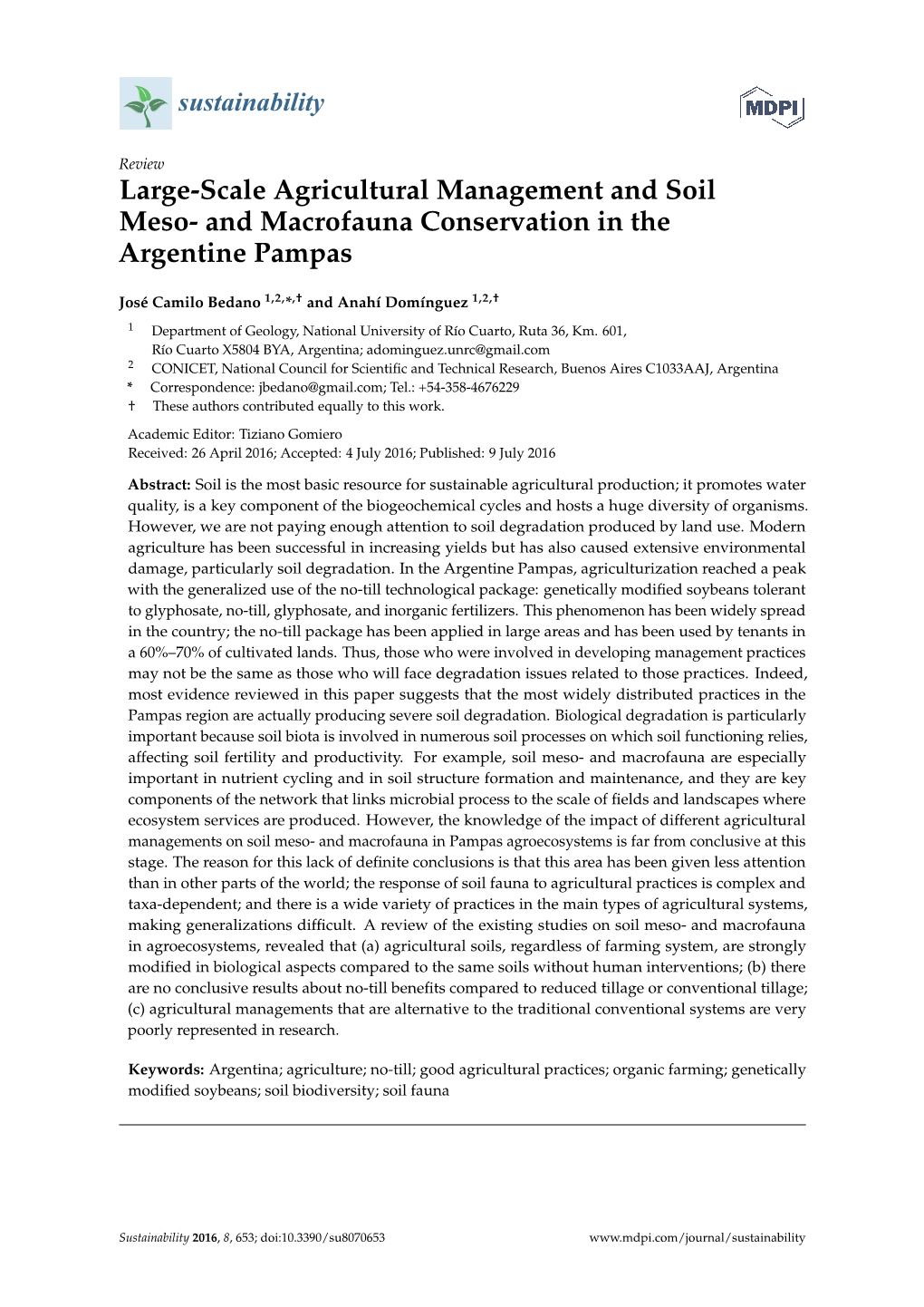 Large-Scale Agricultural Management and Soil Meso- and Macrofauna Conservation in the Argentine Pampas