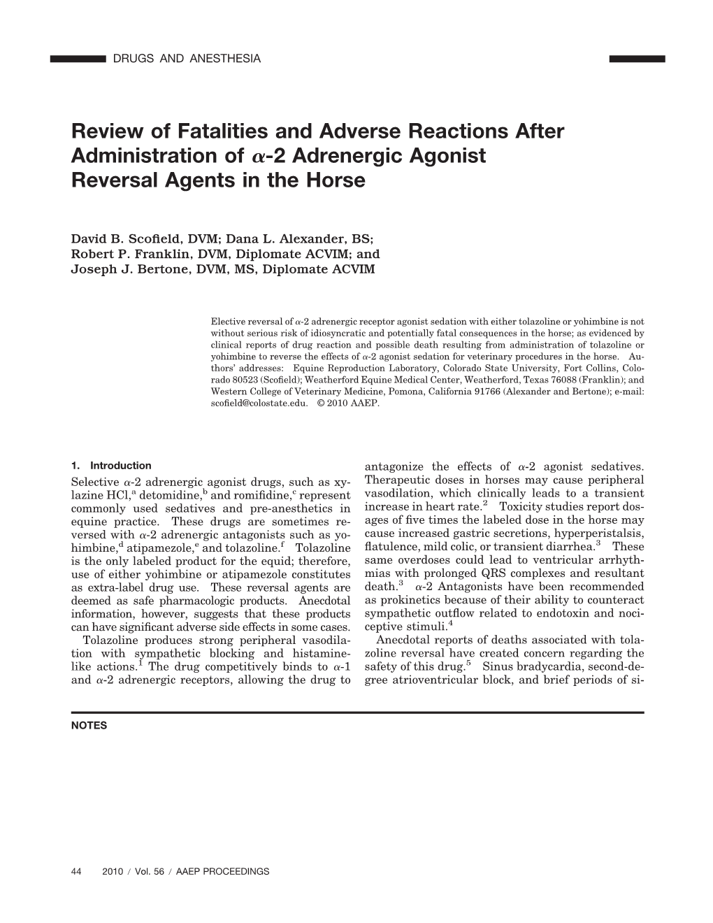 2 Adrenergic Agonist Reversal Agents in the Horse