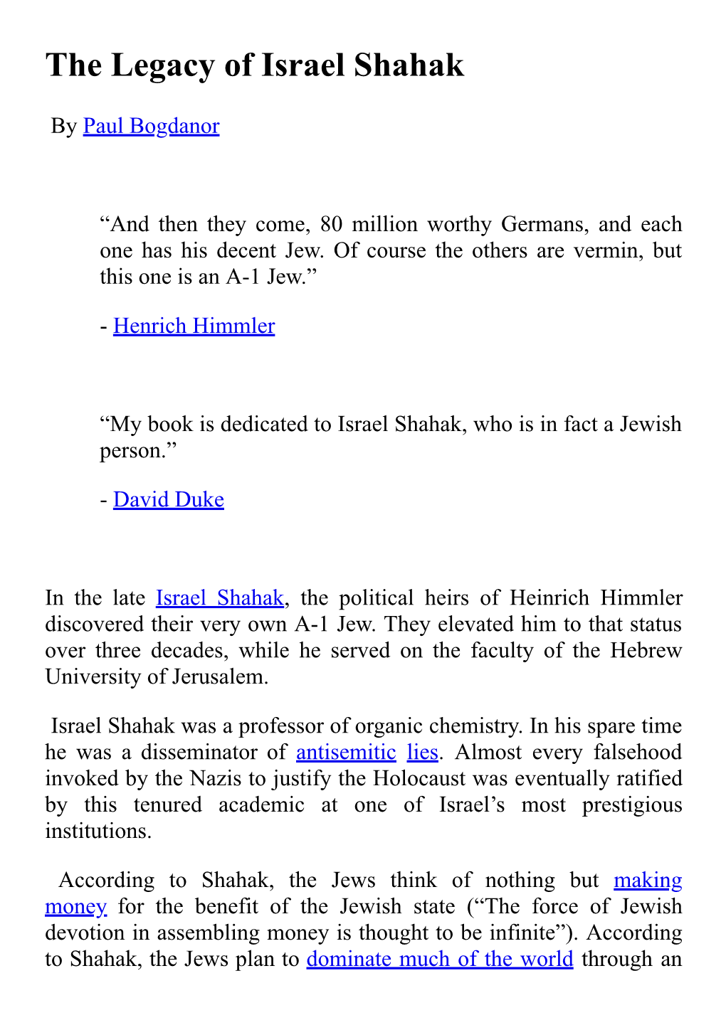 The Legacy of Israel Shahak