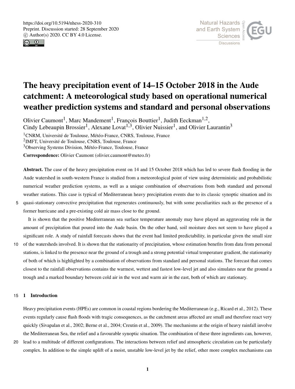 The Heavy Precipitation Event of 14–15 October 2018 in the Aude