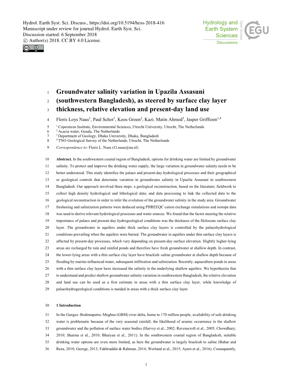 Groundwater Salinity Variation in Upazila Assasuni