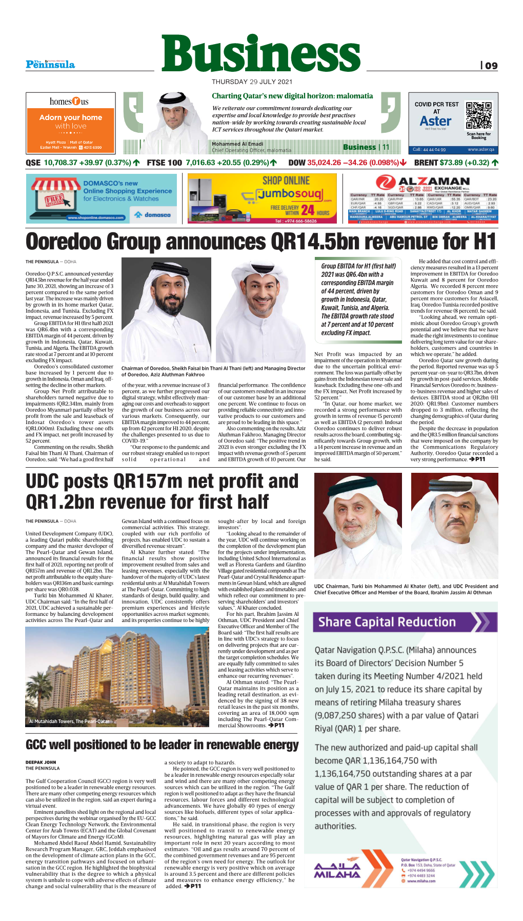 Ooredoo Group Announces QR14.5Bn Revenue for H1