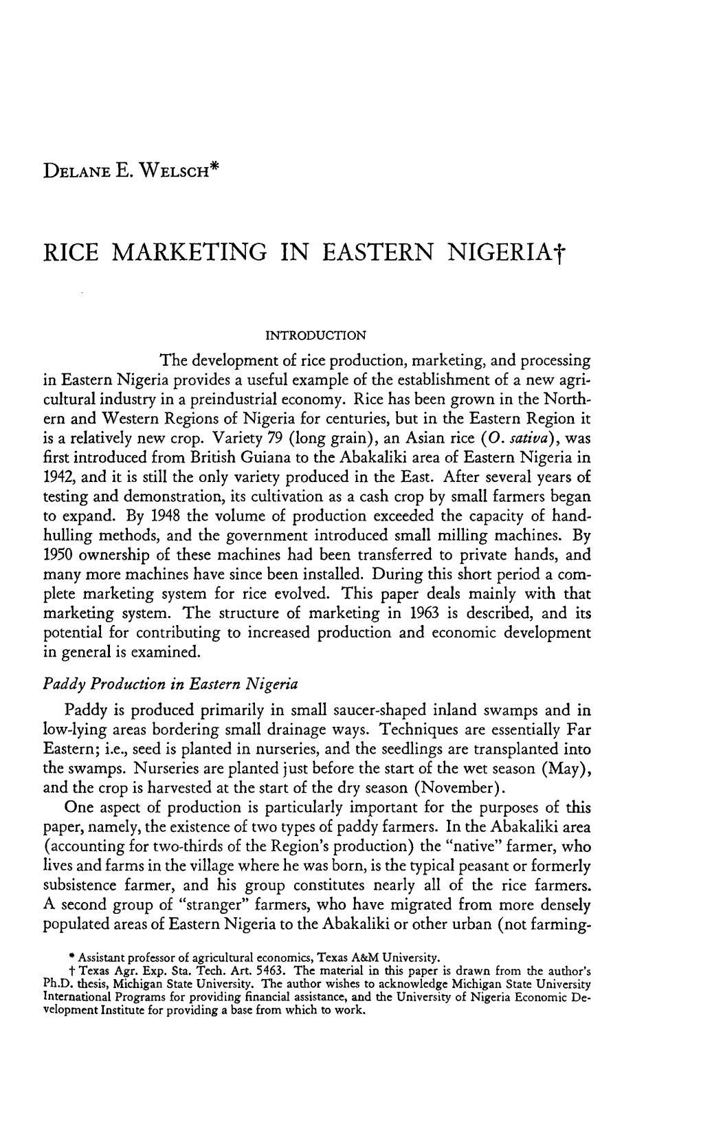 RICE MARKETING in EASTERN NIGERIA T