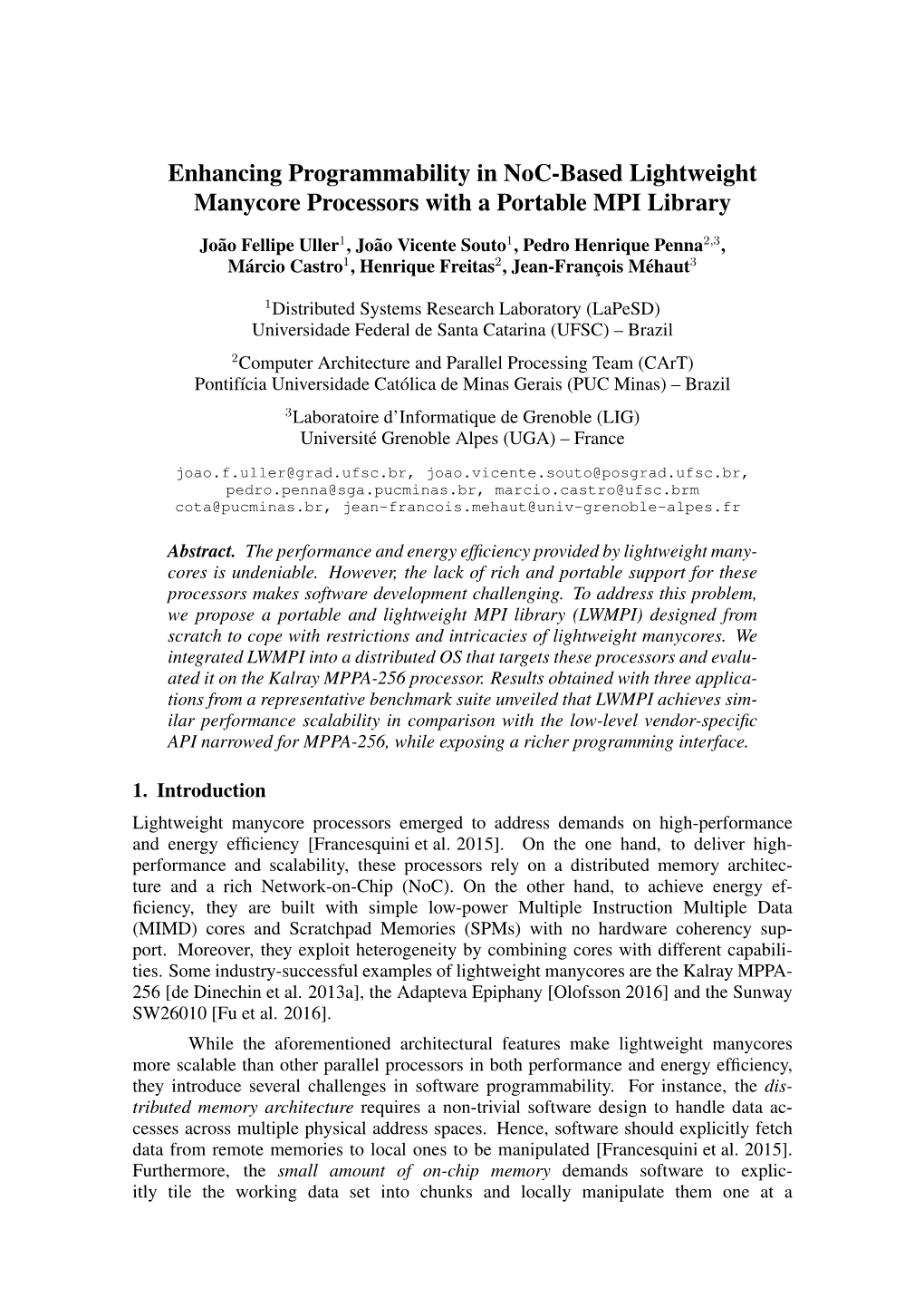 Enhancing Programmability in Noc-Based Lightweight Manycore Processors with a Portable MPI Library