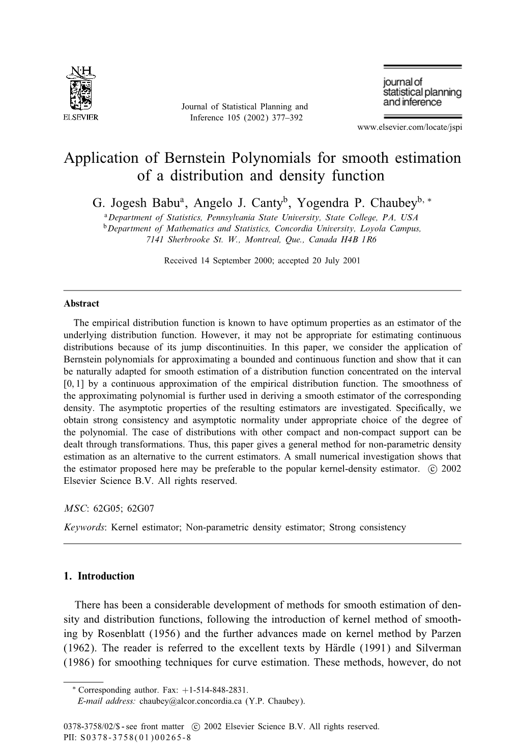 Application of Bernstein Polynomials for Smooth Estimation of a Distribution and Density Function