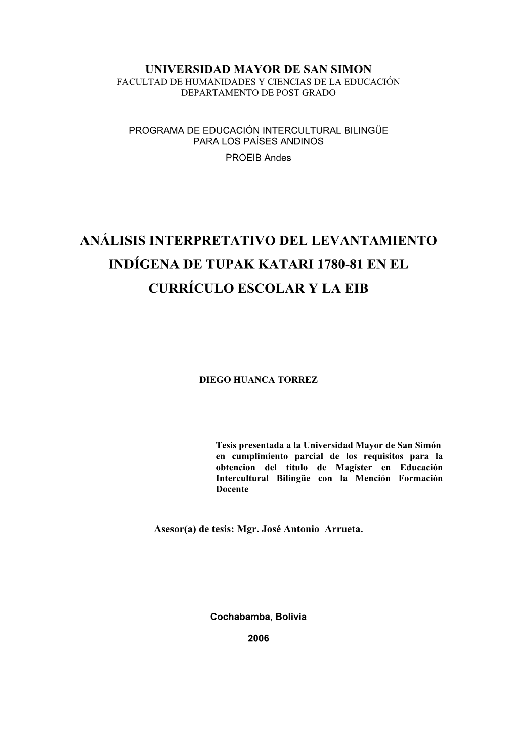 Análisis Interpretativo Del Levantamiento Indígena De Tupak Katari 1780-81 En El