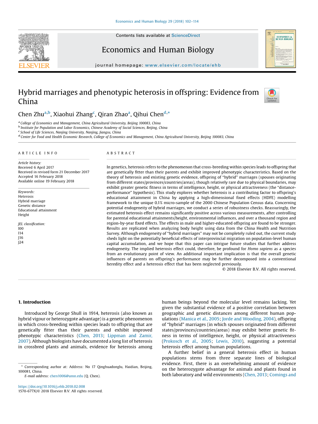 Hybrid Marriages and Phenotypic Heterosis in Offspring: Evidence from China