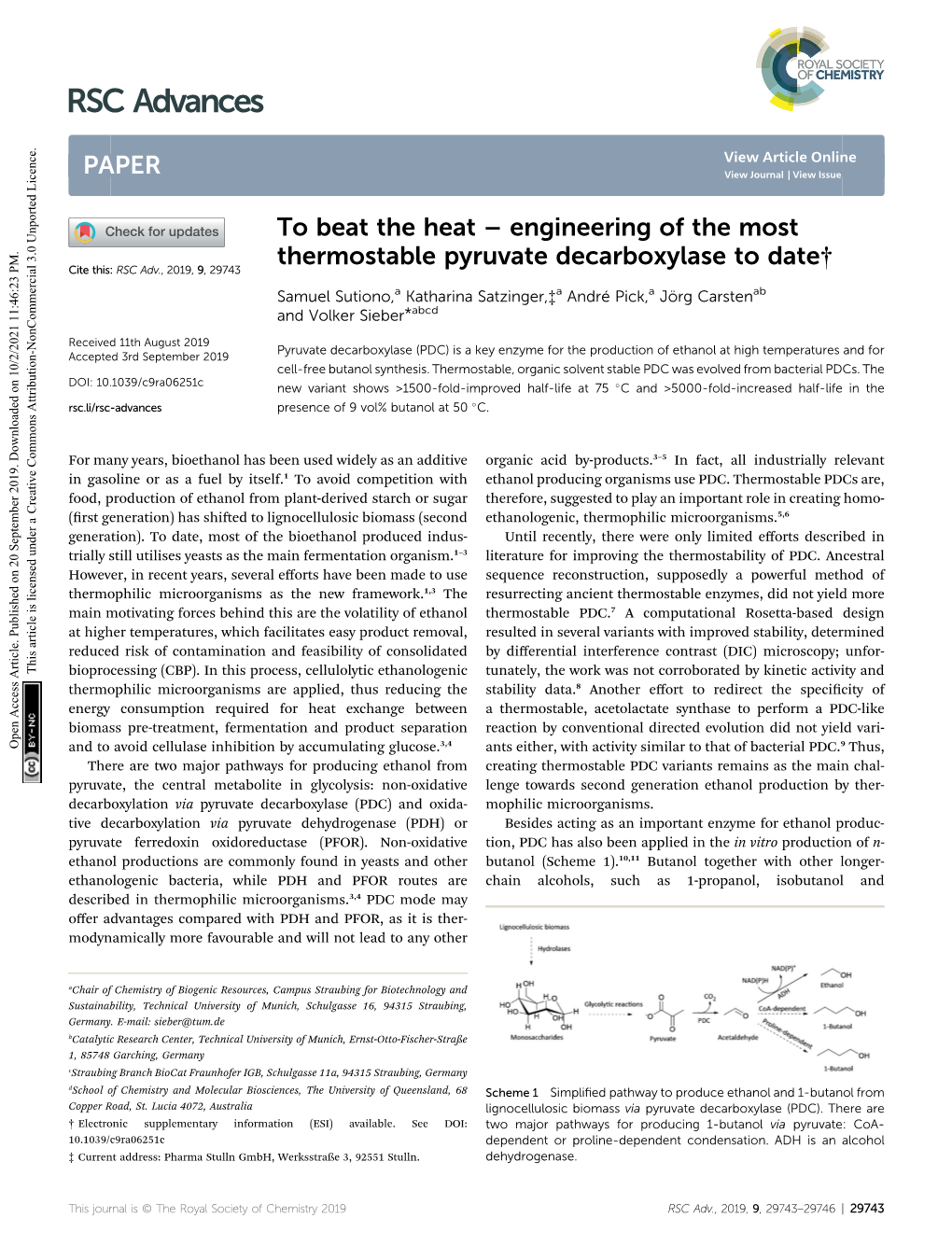 Engineering of the Most Thermostable Pyruvate Decarboxylase to Date