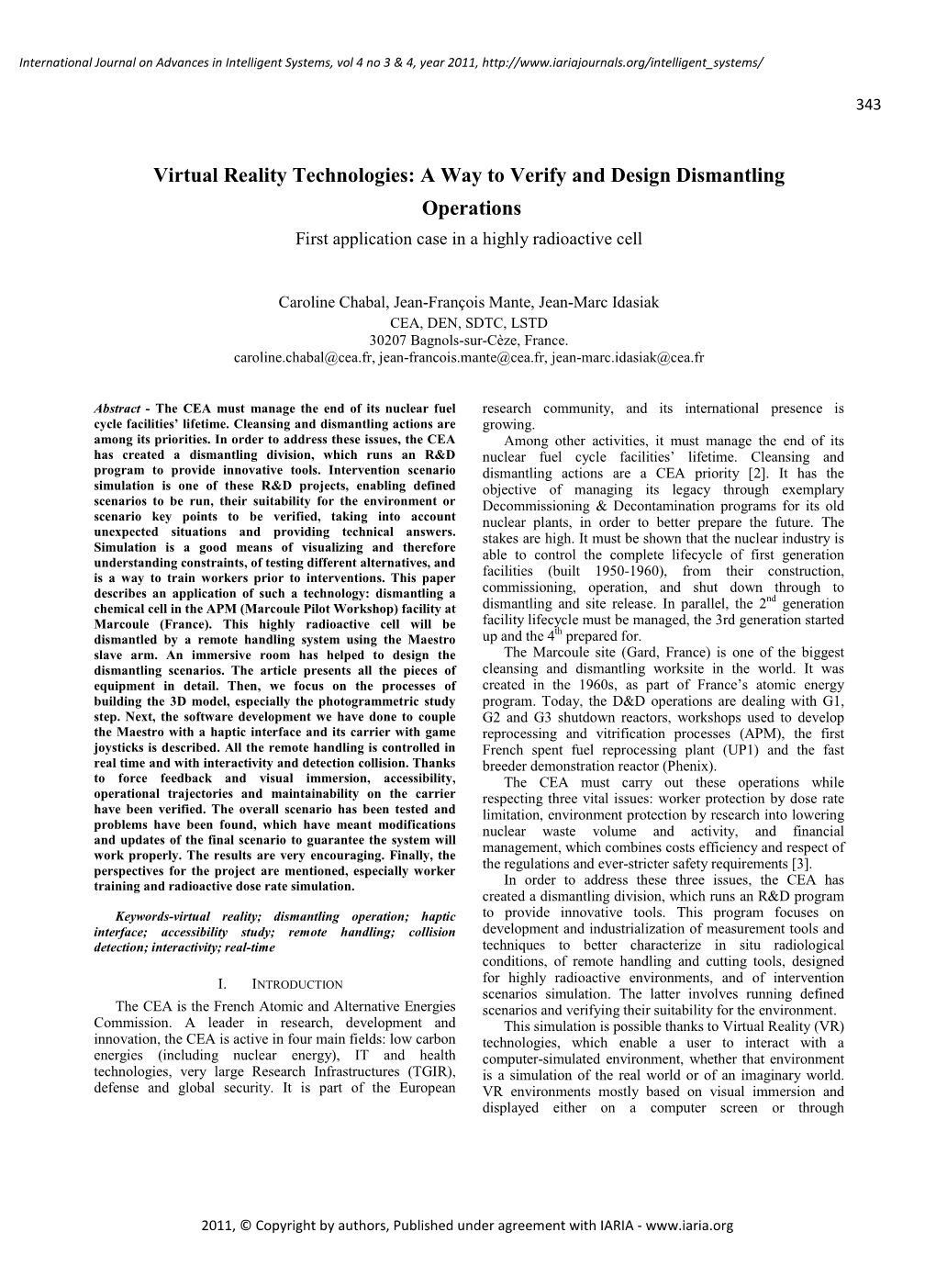 Virtual Reality Technologies: a Way to Verify and Design Dismantling Operations First Application Case in a Highly Radioactive Cell