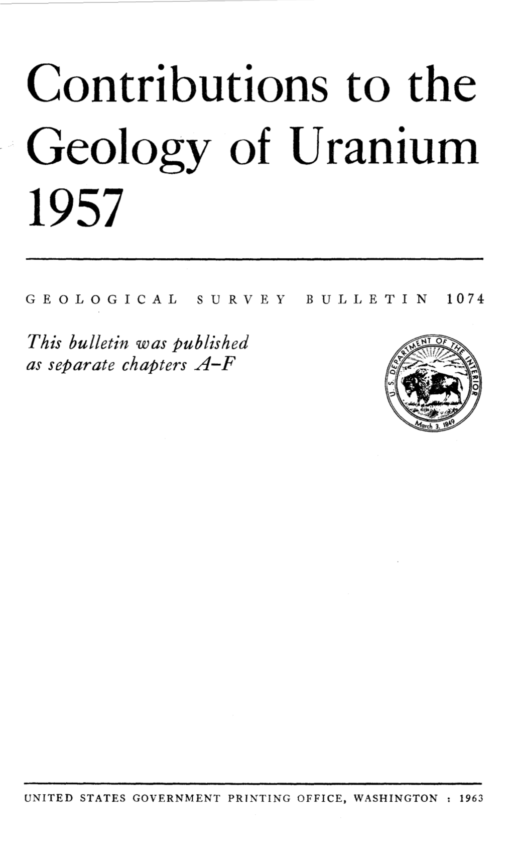 Contributions to the Geology of U Rani Urn 1957