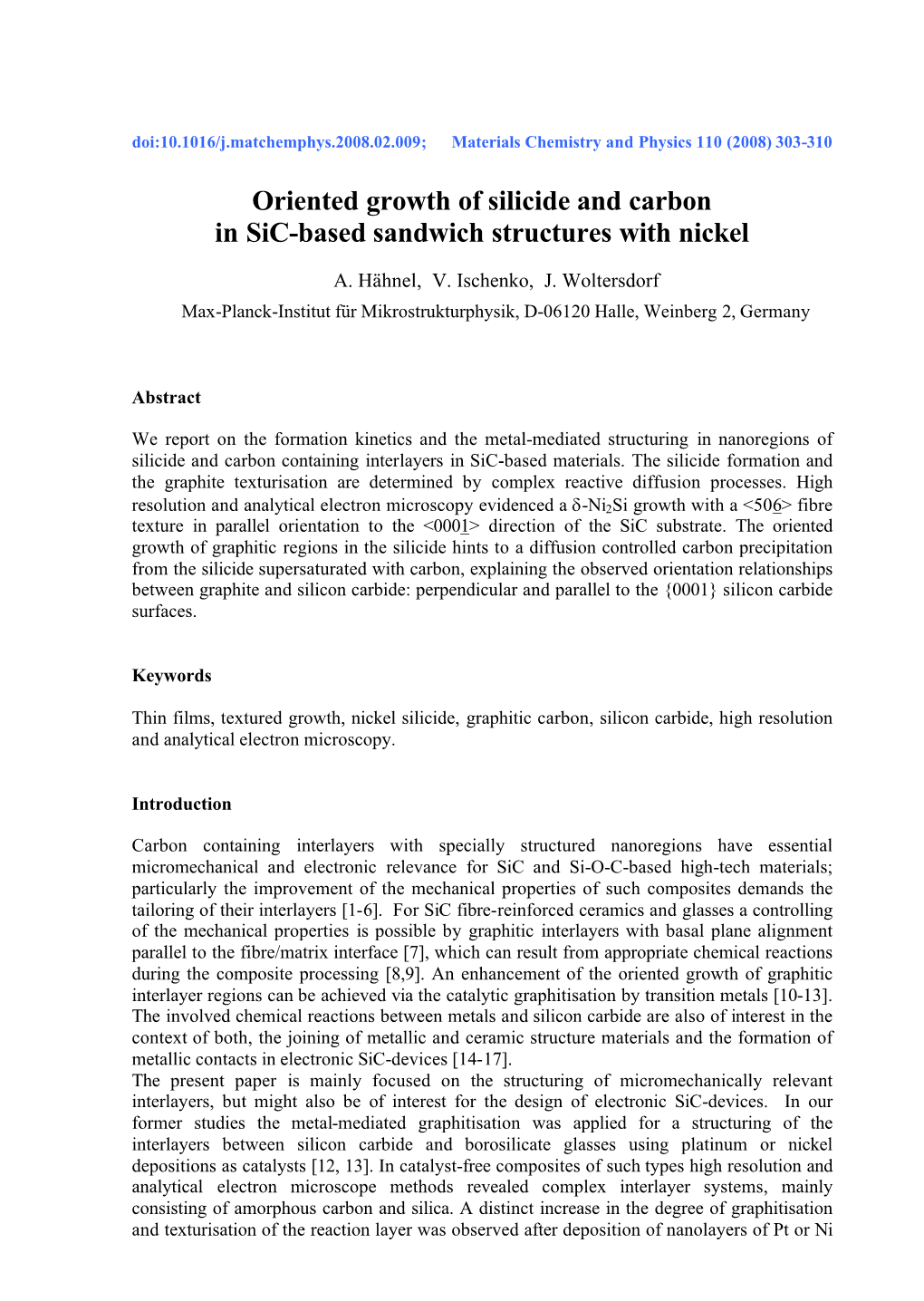 Oriented Growth of Silicide and Carbon in Sic-Based Sandwich Structures with Nickel