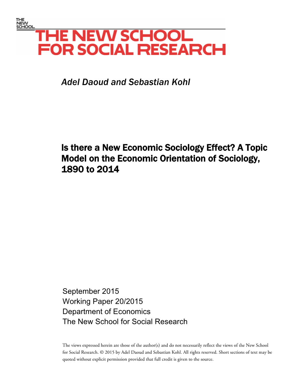 Adel Daoud and Sebastian Kohl Is There a New Economic Sociology Effect?