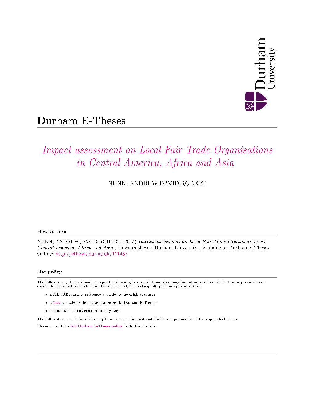 Impact Assessment on Local Fair Trade Organisations in Central America, Africa and Asia