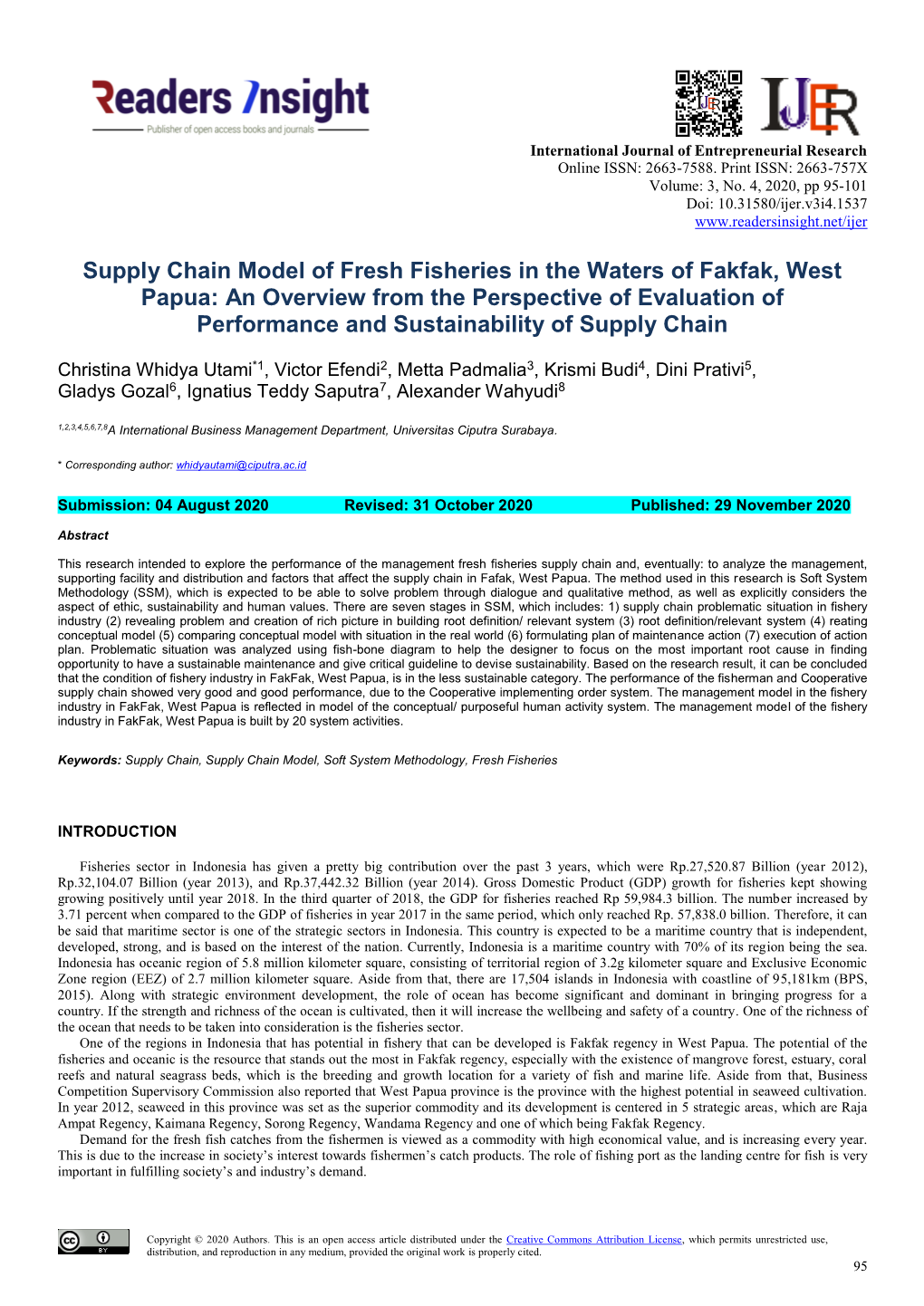Supply Chain Model of Fresh Fisheries in the Waters of Fakfak