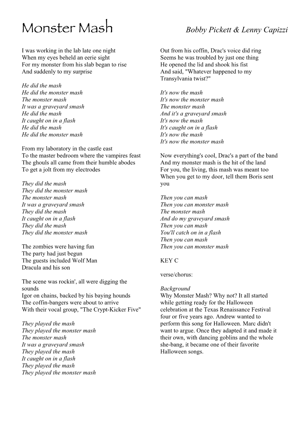 The Monster Mash Lyrics.Pdf