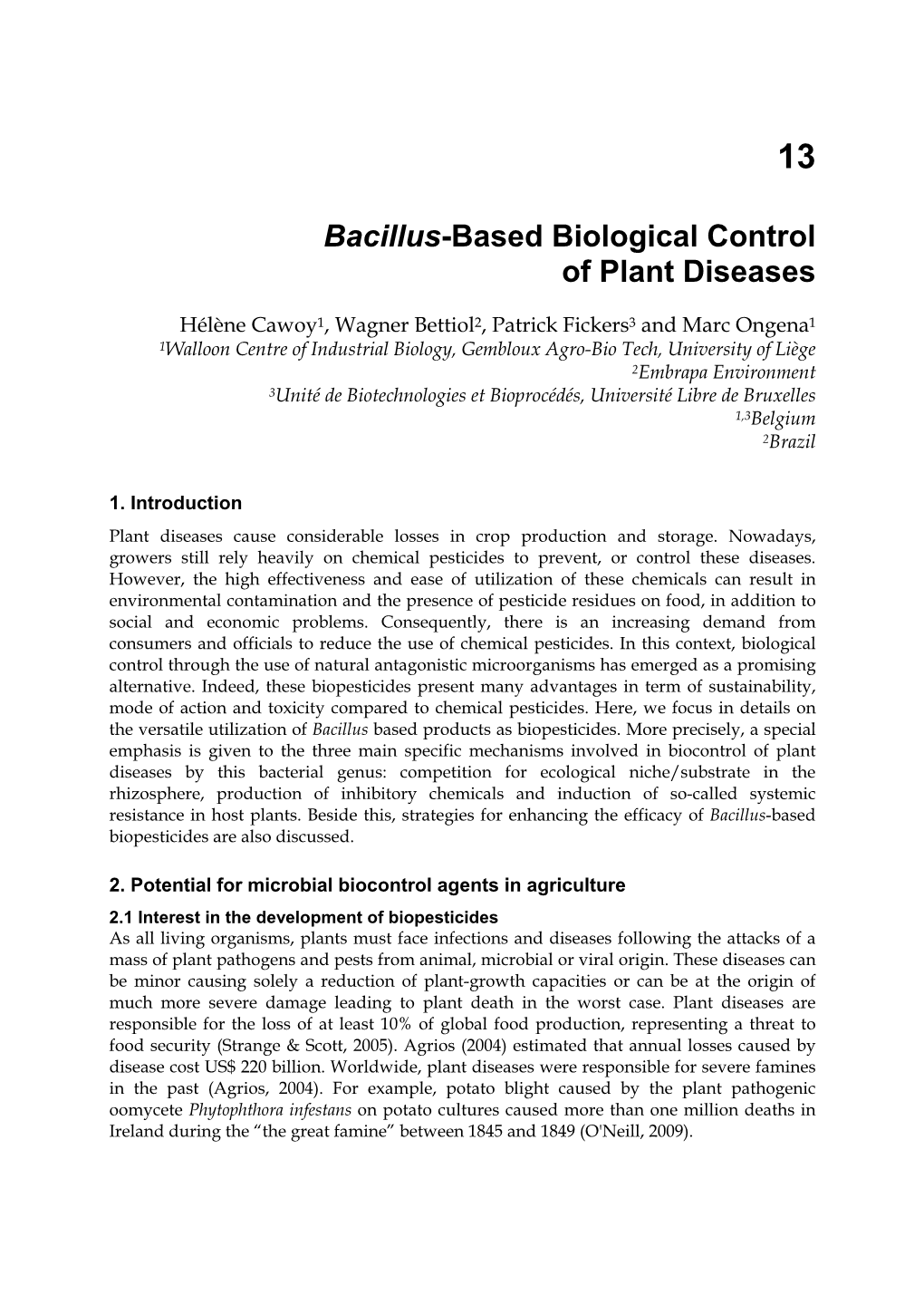 Bacillus-Based Biological Control of Plant Diseases