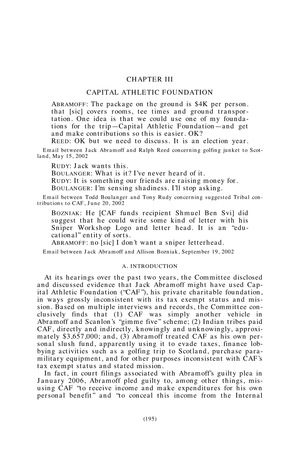 Investigation of Tribal Lobbying Matters, September