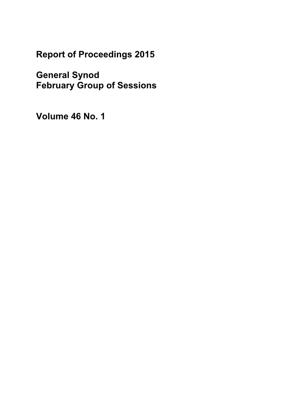 Report of Proceedings 2015 General Synod February Group of Sessions