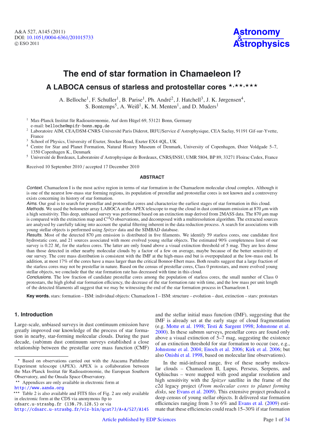 The End of Star Formation in Chamaeleon I? a LABOCA Census of Starless and Protostellar Cores �,��,�