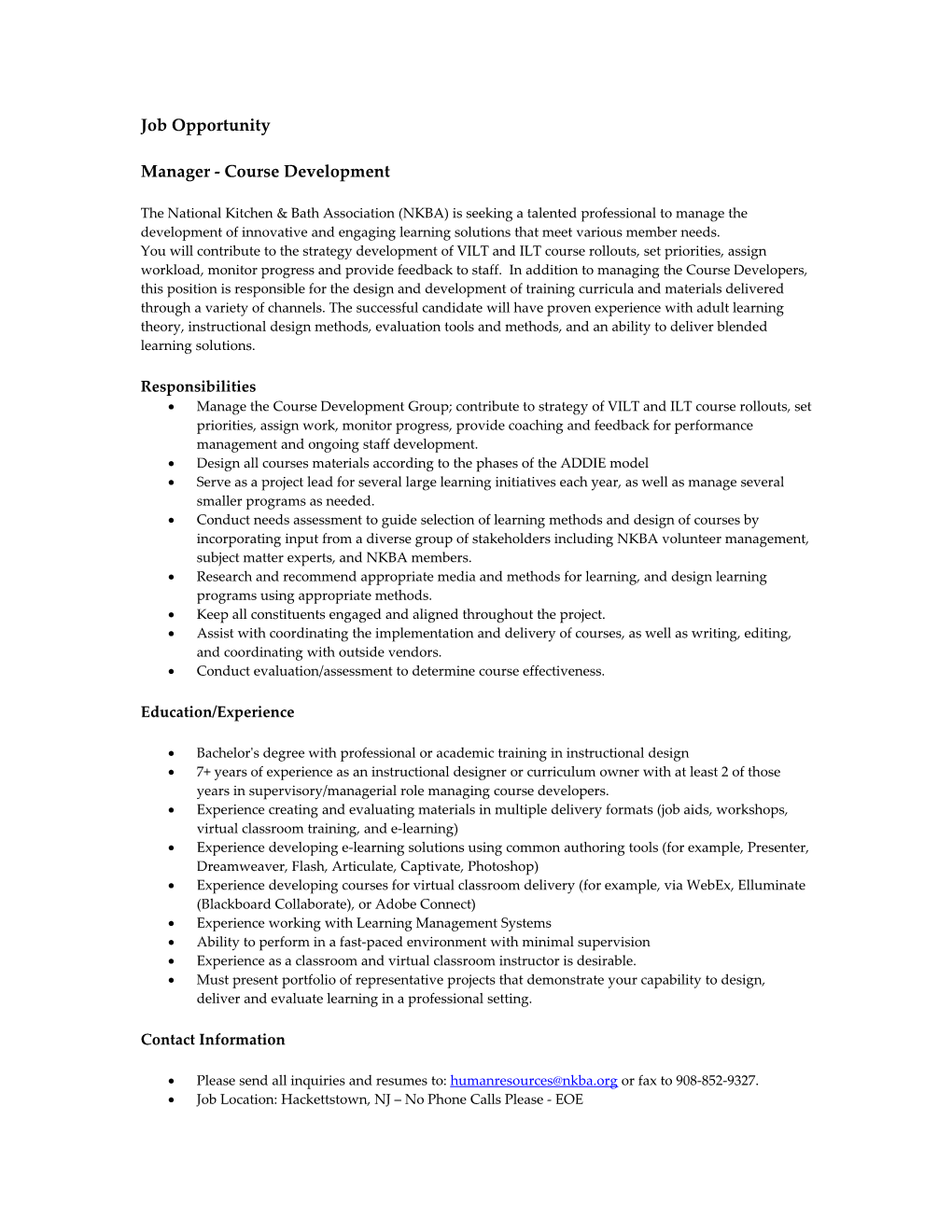 Manager - Course Development