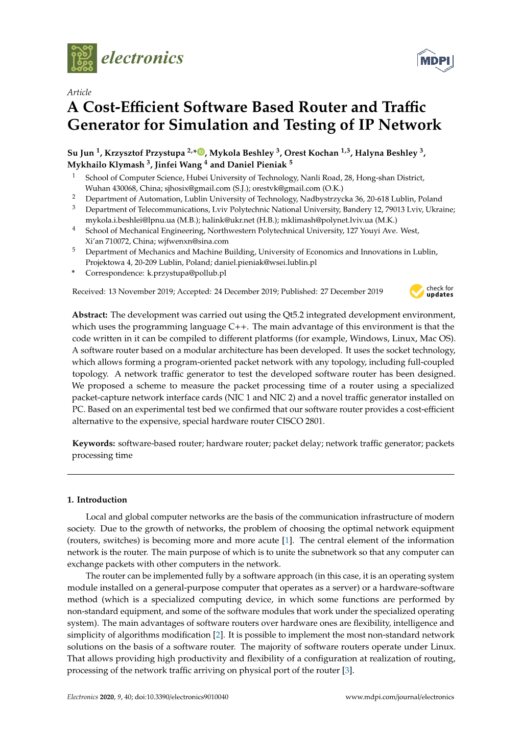 A Cost-Efficient Software Based Router and Traffic Generator for Simulation and Testing of IP Network