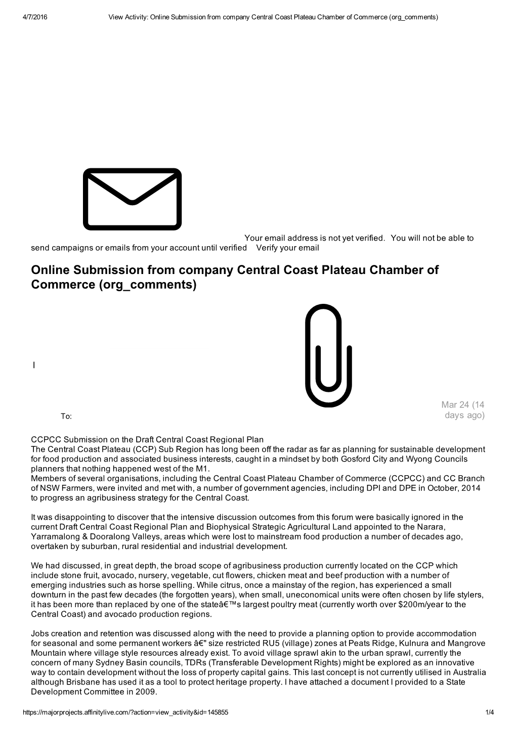 Online Submission from Company Central Coast Plateau Chamber of Commerce (Org Comments)