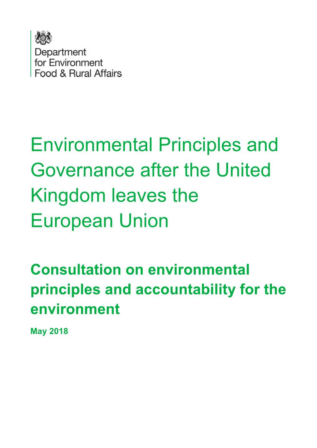 Environmental Principles and Governance After the United Kingdom Leaves the European Union