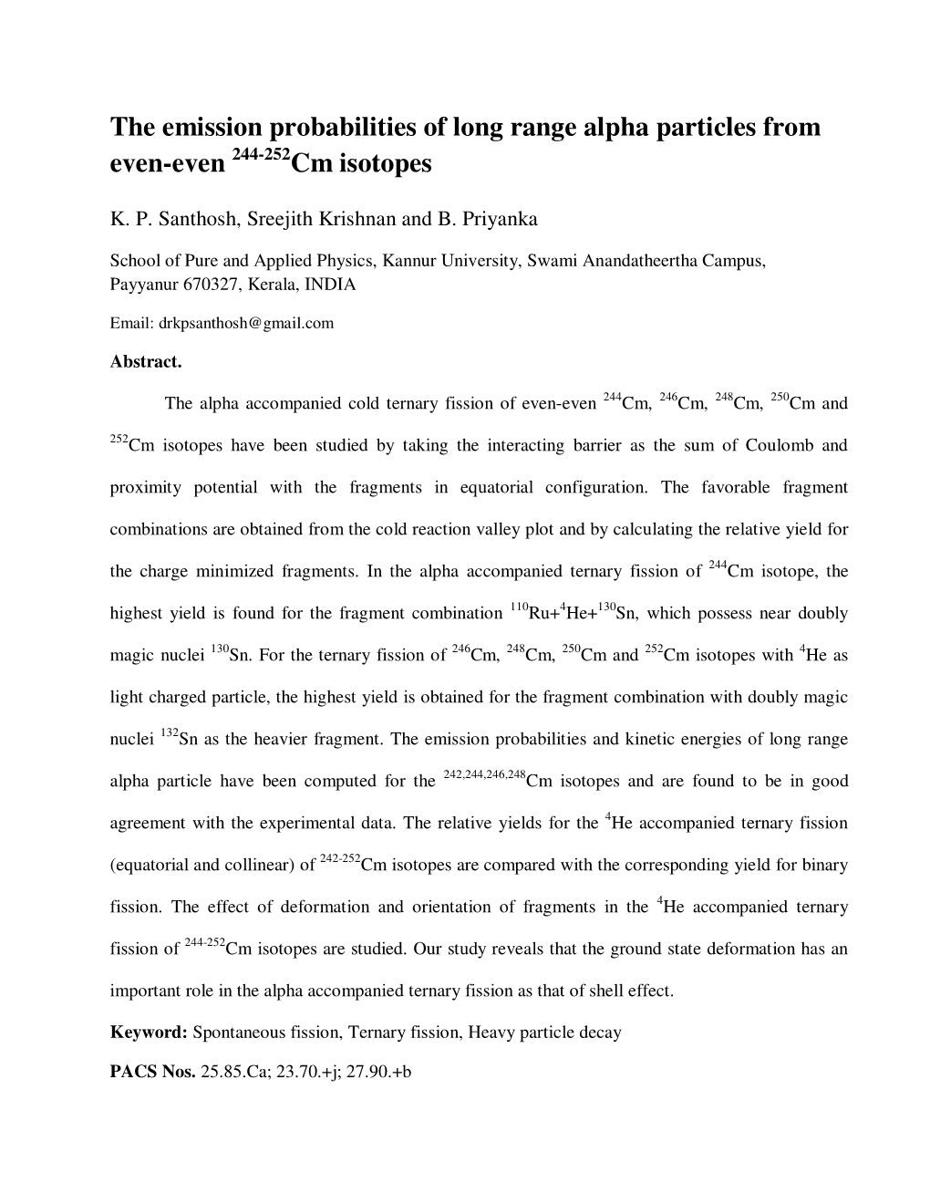 The Emission Probabilities of Long Range Alpha Particles from Even-Even 244-252 Cm Isotopes