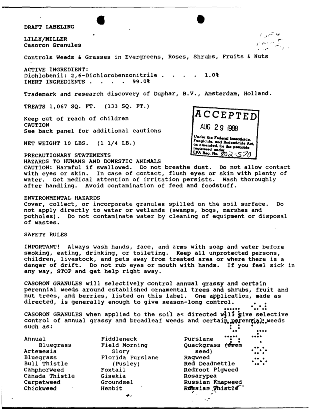 U.S. EPA, Pesticide Product Label, LILLY/MILLER CASORAN