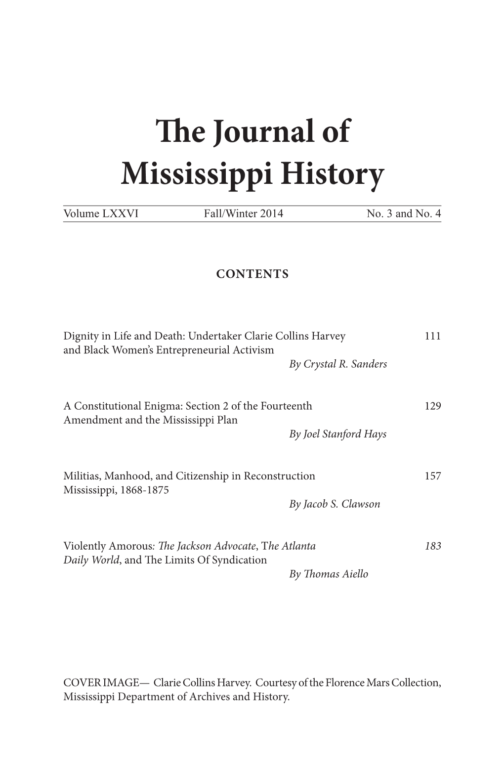 The Journal of Mississippi History